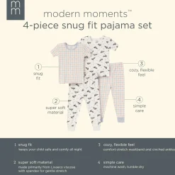 4-Piece Infant & Toddler Neutral Blue Plaid Viscose Snug Fitting Pajamas