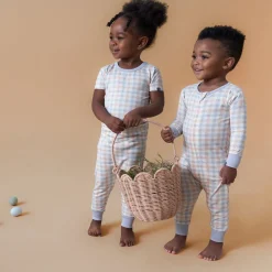 4-Piece Infant & Toddler Neutral Blue Plaid Viscose Snug Fitting Pajamas