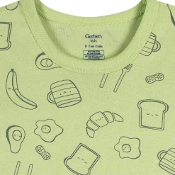 4-Piece Infant & Toddler Neutral Green Breakfast Cotton Pajama Short Set