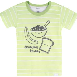 4-Piece Infant & Toddler Neutral Green Breakfast Cotton Pajama Short Set