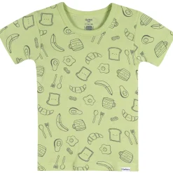 4-Piece Infant & Toddler Neutral Green Breakfast Cotton Pajama Short Set
