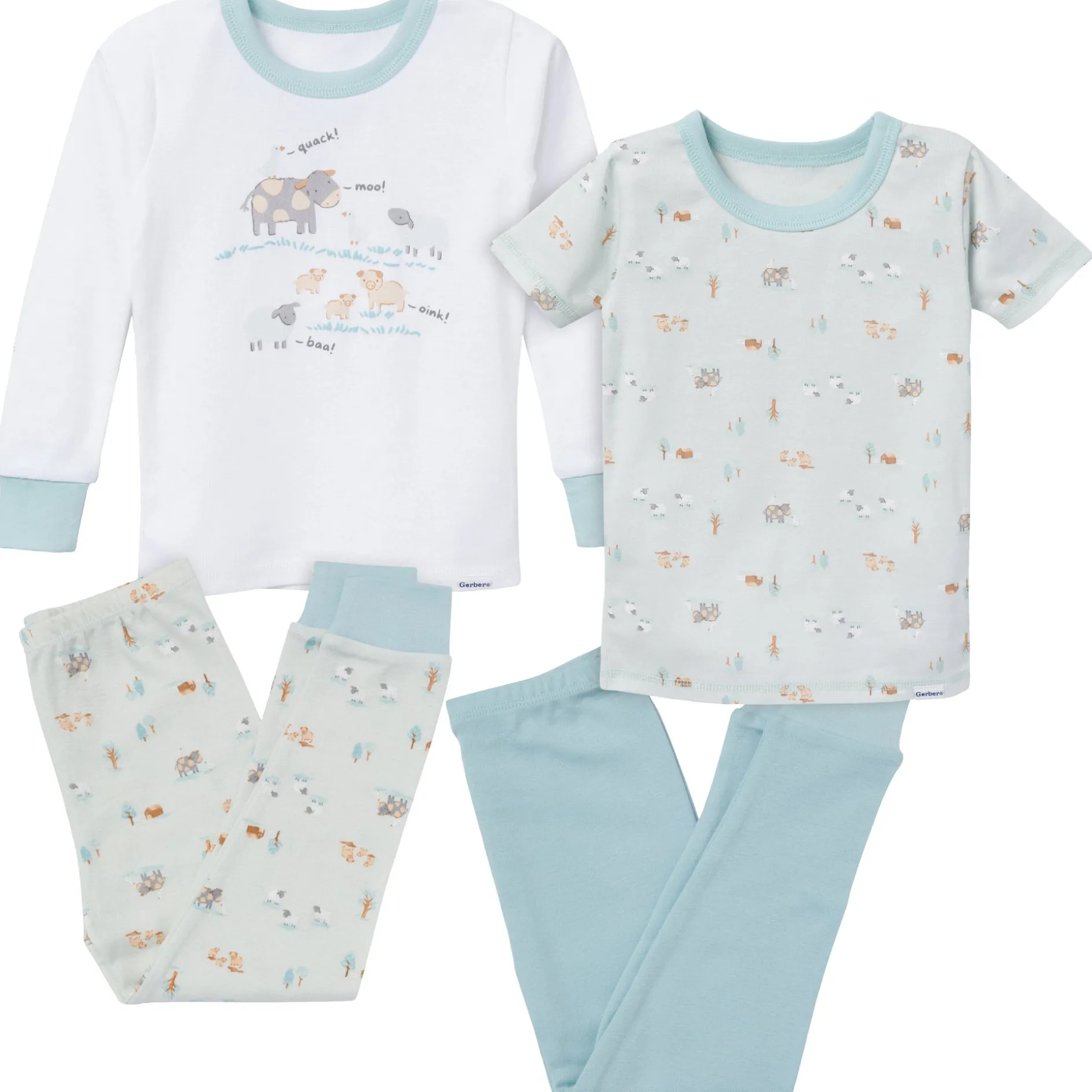 4-Piece Infant & Toddler Neutral Farm Tops and Pants Sets