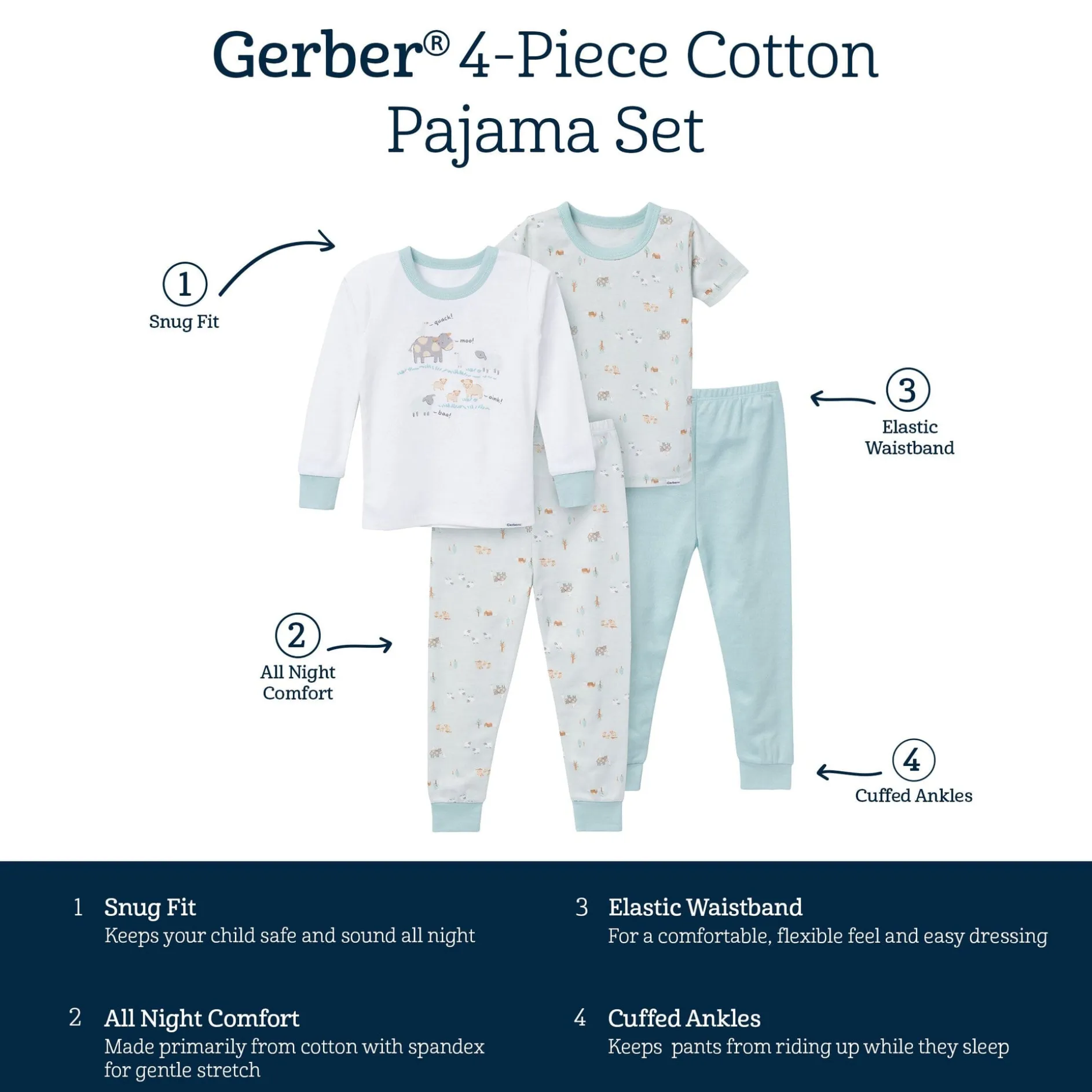 4-Piece Infant & Toddler Neutral Farm Tops and Pants Sets