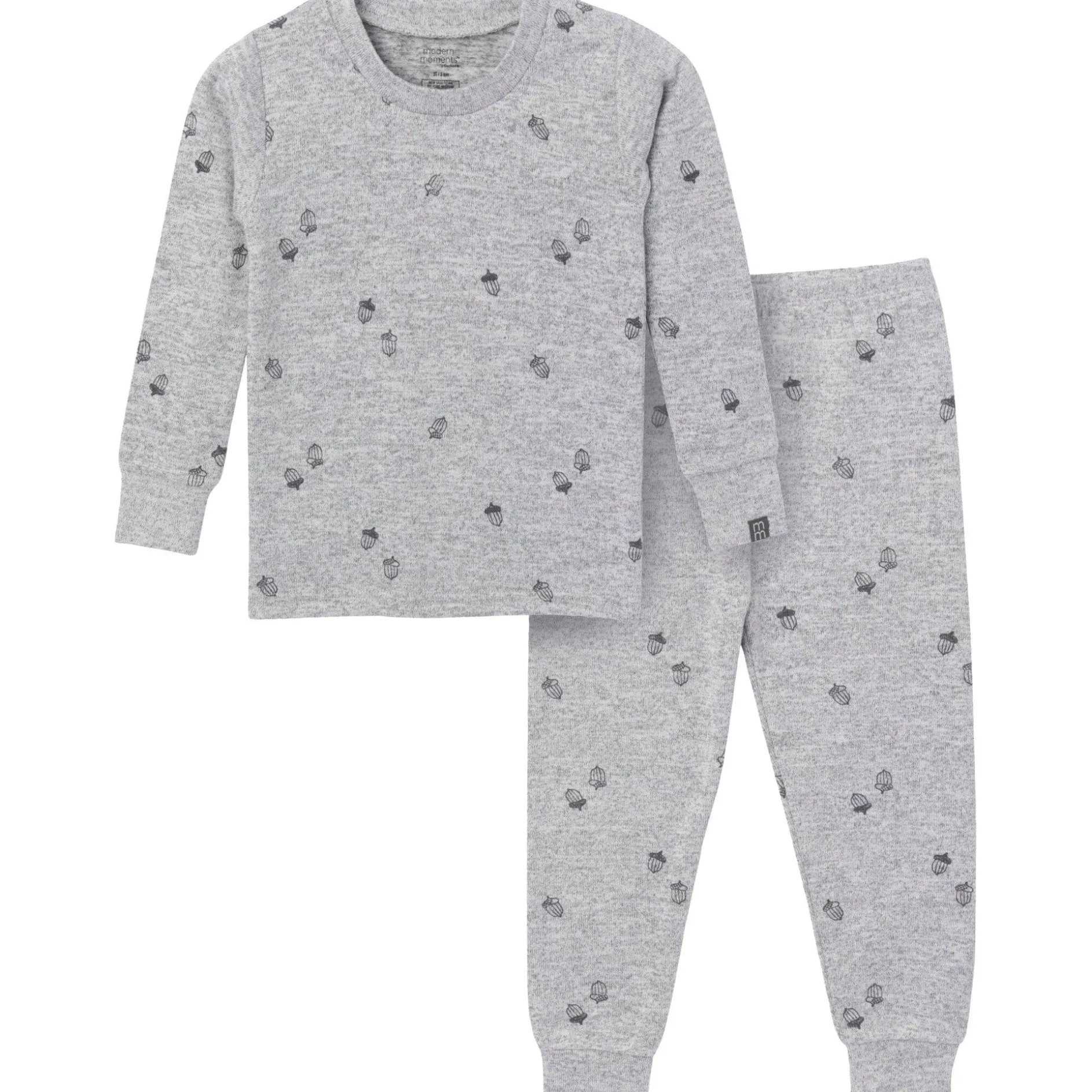 2-Piece Infant & Toddler Neutral Grey Heather Acorn Hacci Pajama Set