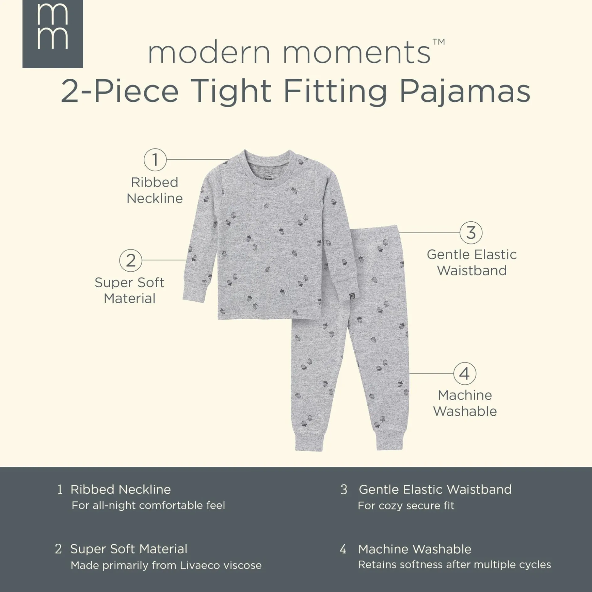 2-Piece Infant & Toddler Neutral Grey Heather Acorn Hacci Pajama Set