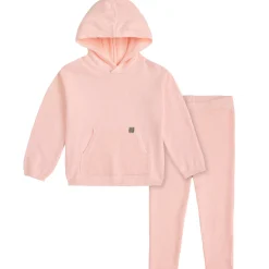 2-Piece Infant & Toddler Pink Hooded Waffle Top and Legging Viscose Set