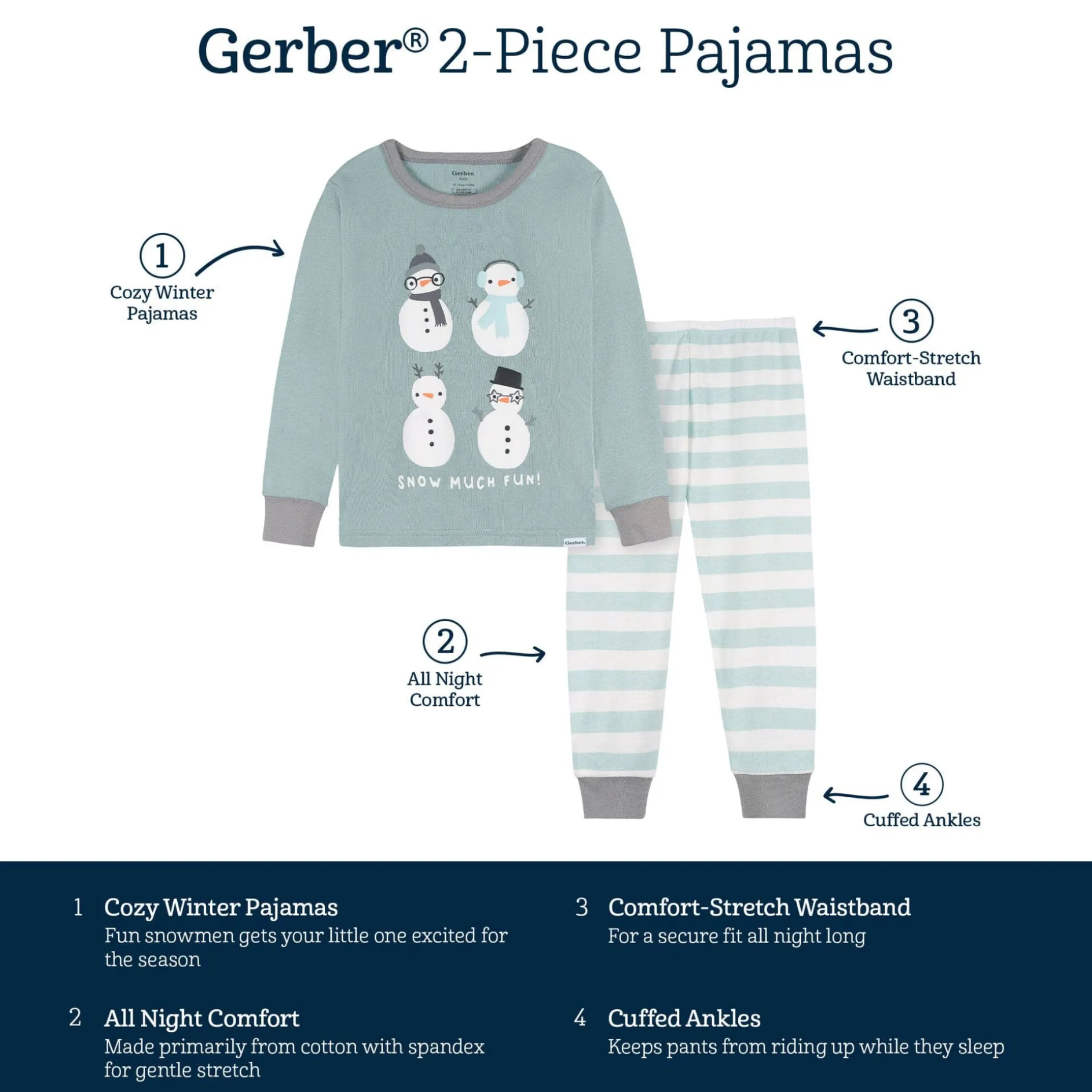 2-Piece Infant & Toddler Snowman Stripe Snug Fit Pajama Set