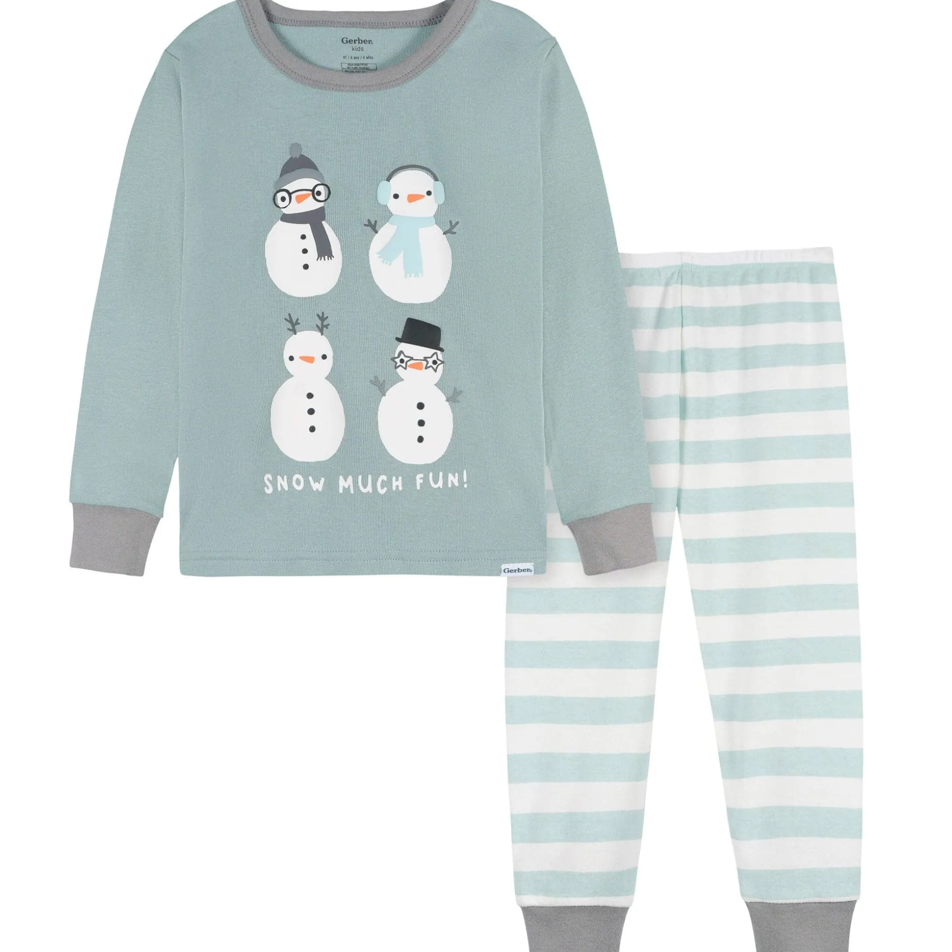 2-Piece Infant & Toddler Snowman Stripe Snug Fit Pajama Set
