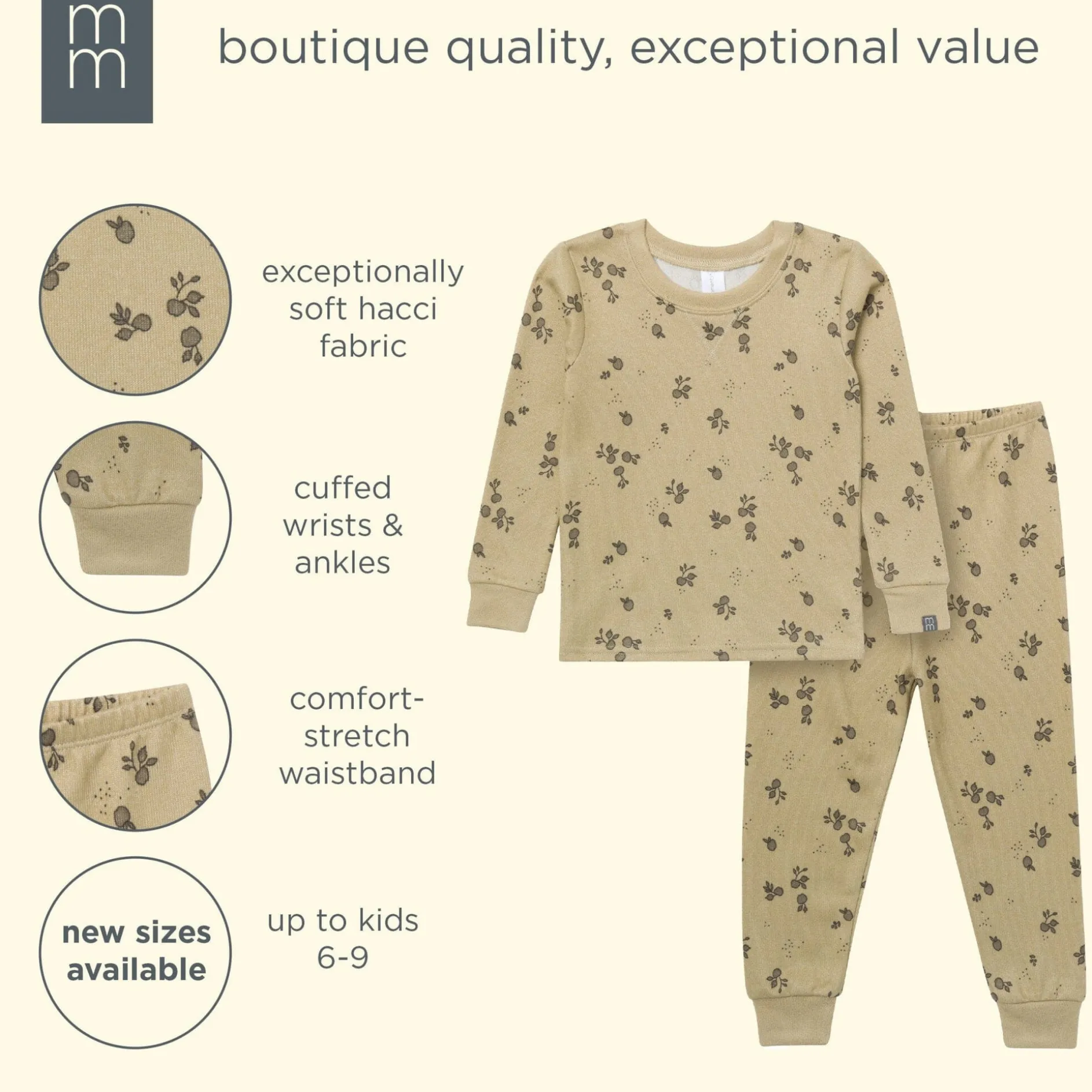 2-Piece Neutral Apples Snug Fit Pajama Set