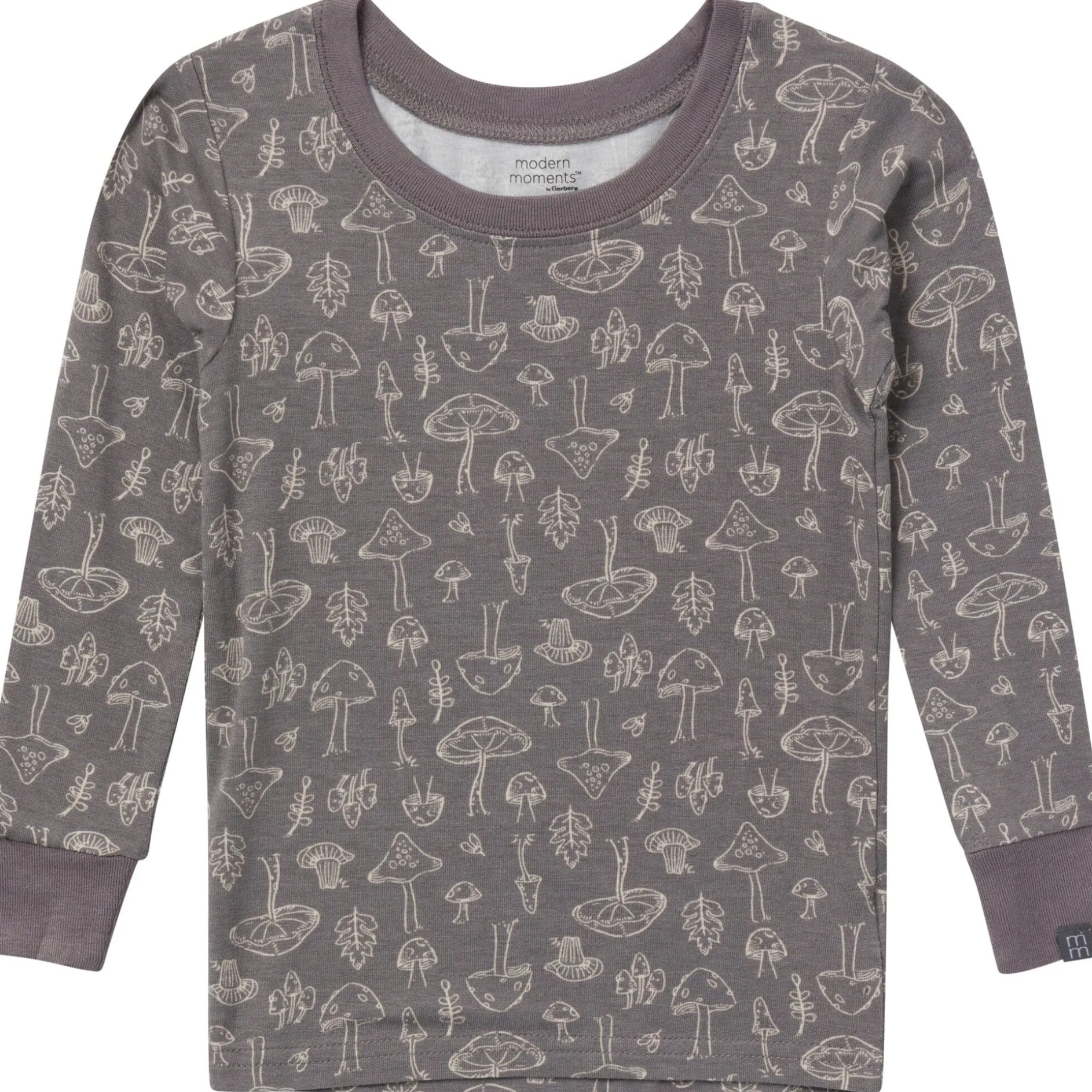 4-Piece Neutral Mushrooms Viscose Snug Fit Pajama Set