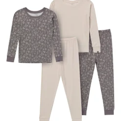 4-Piece Neutral Mushrooms Viscose Snug Fit Pajama Set