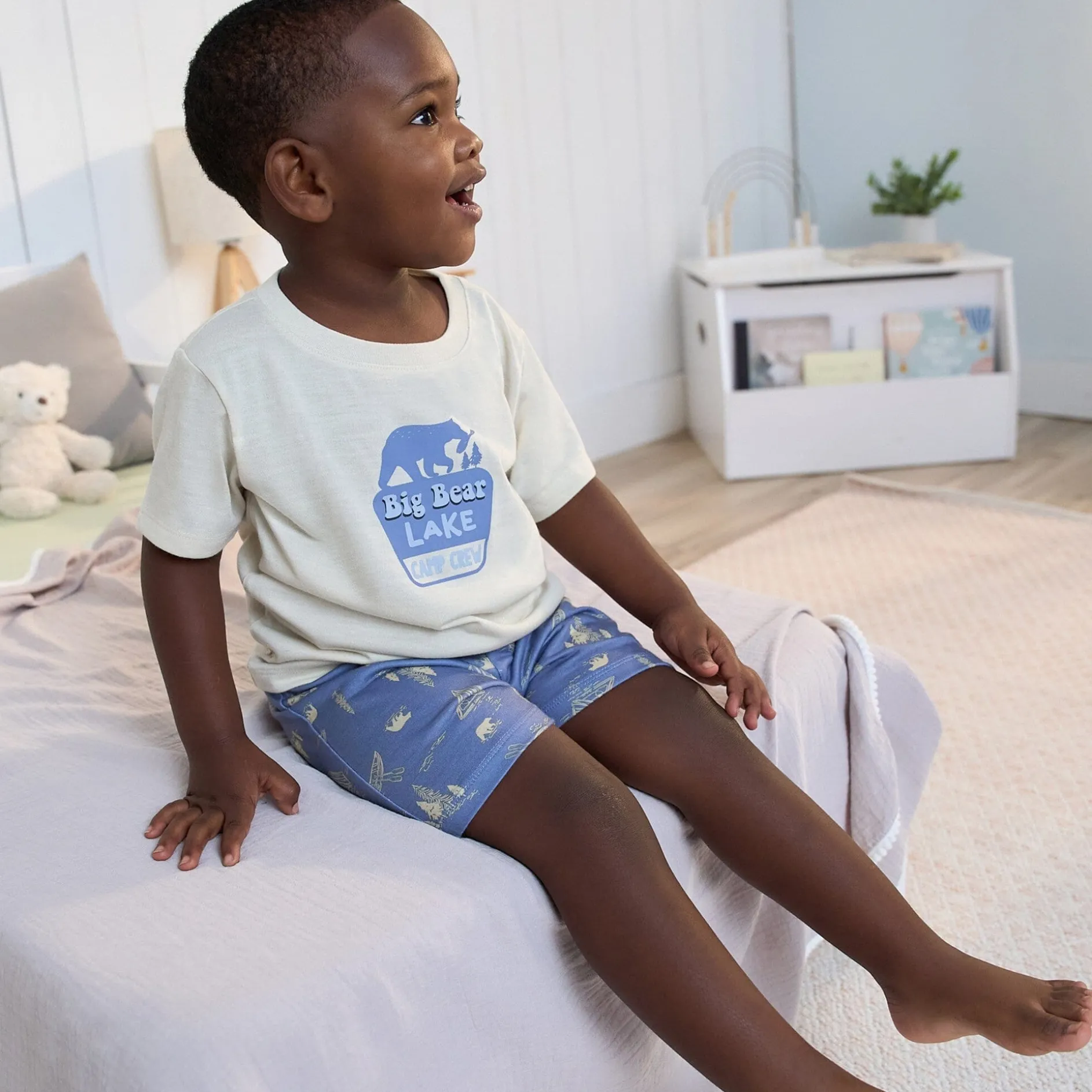 3-Piece Toddler Boys Bear T-Shirt, Shorts & Pants Pajama Set