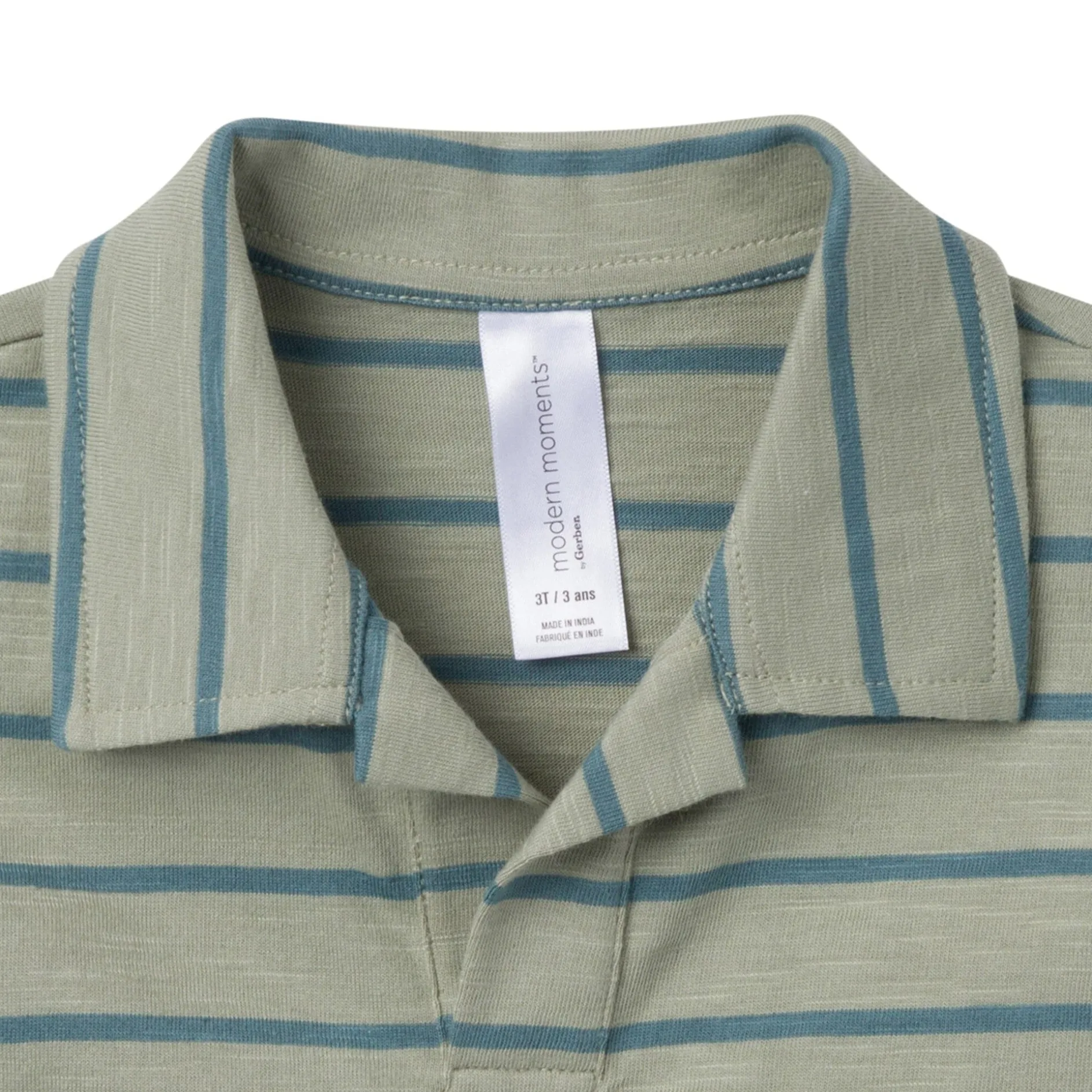 2-Piece Toddler Boys Green Stripe Johnny Collar Shirt and Shorts Set
