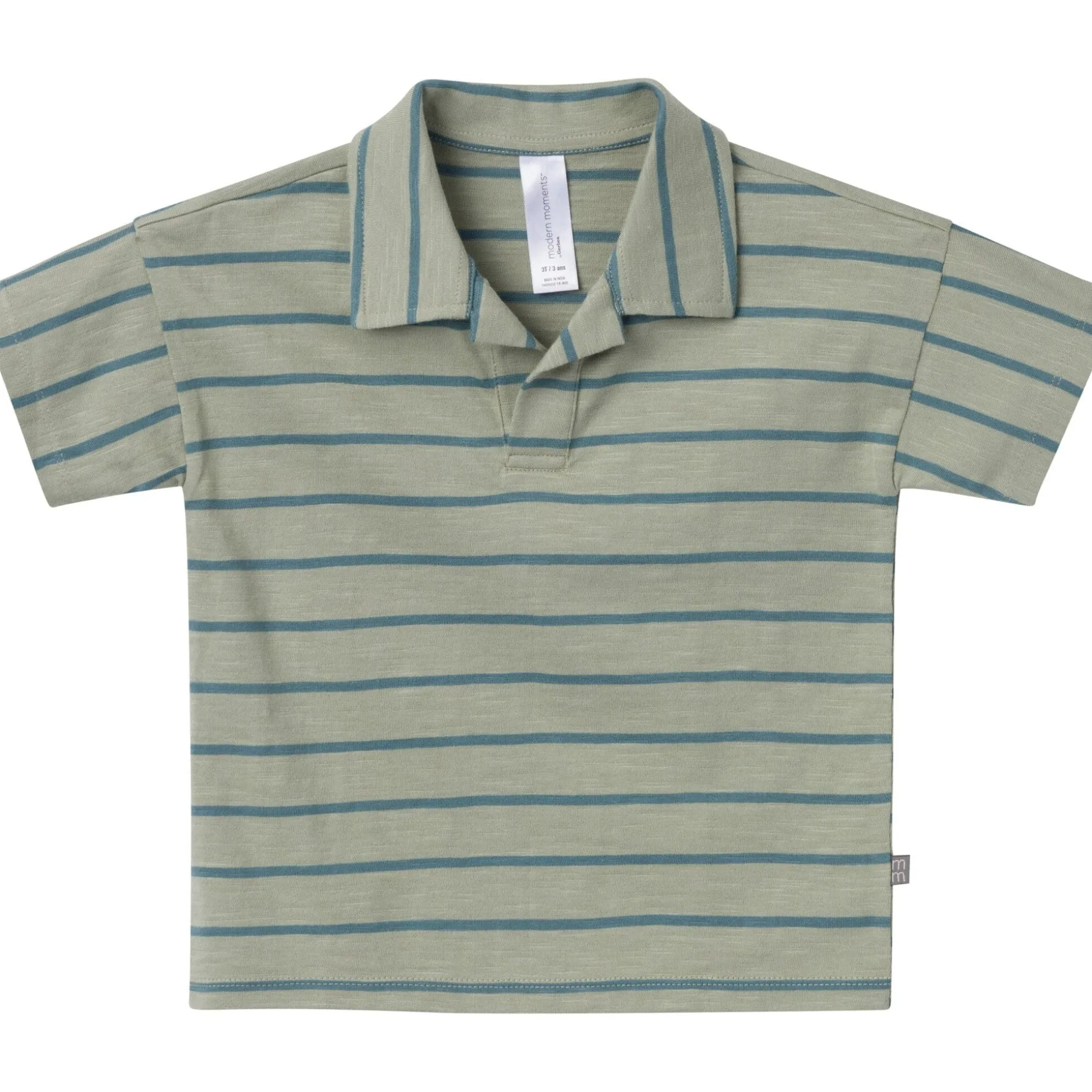 2-Piece Toddler Boys Green Stripe Johnny Collar Shirt and Shorts Set