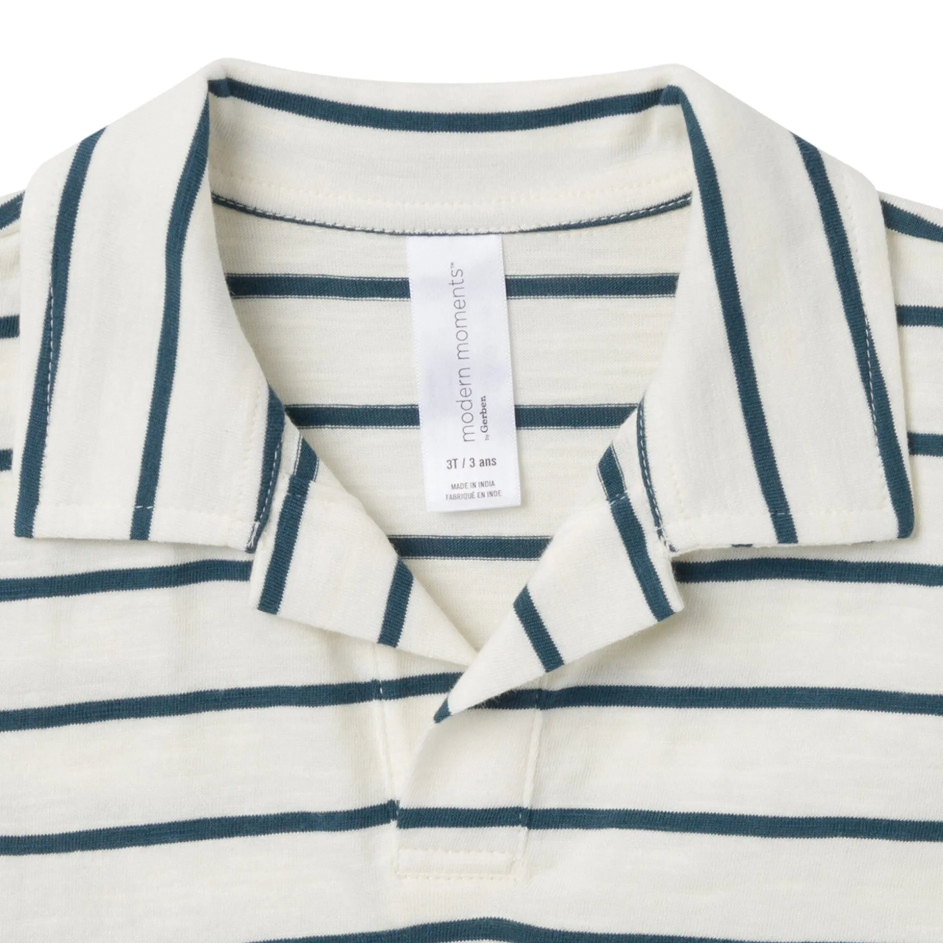 2-Piece Toddler Boys Ivory Stripe Johnny Collar Shirt and Shorts Set