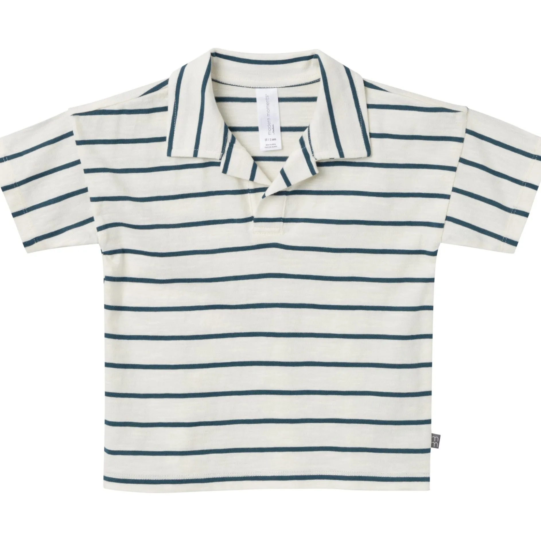 2-Piece Toddler Boys Ivory Stripe Johnny Collar Shirt and Shorts Set