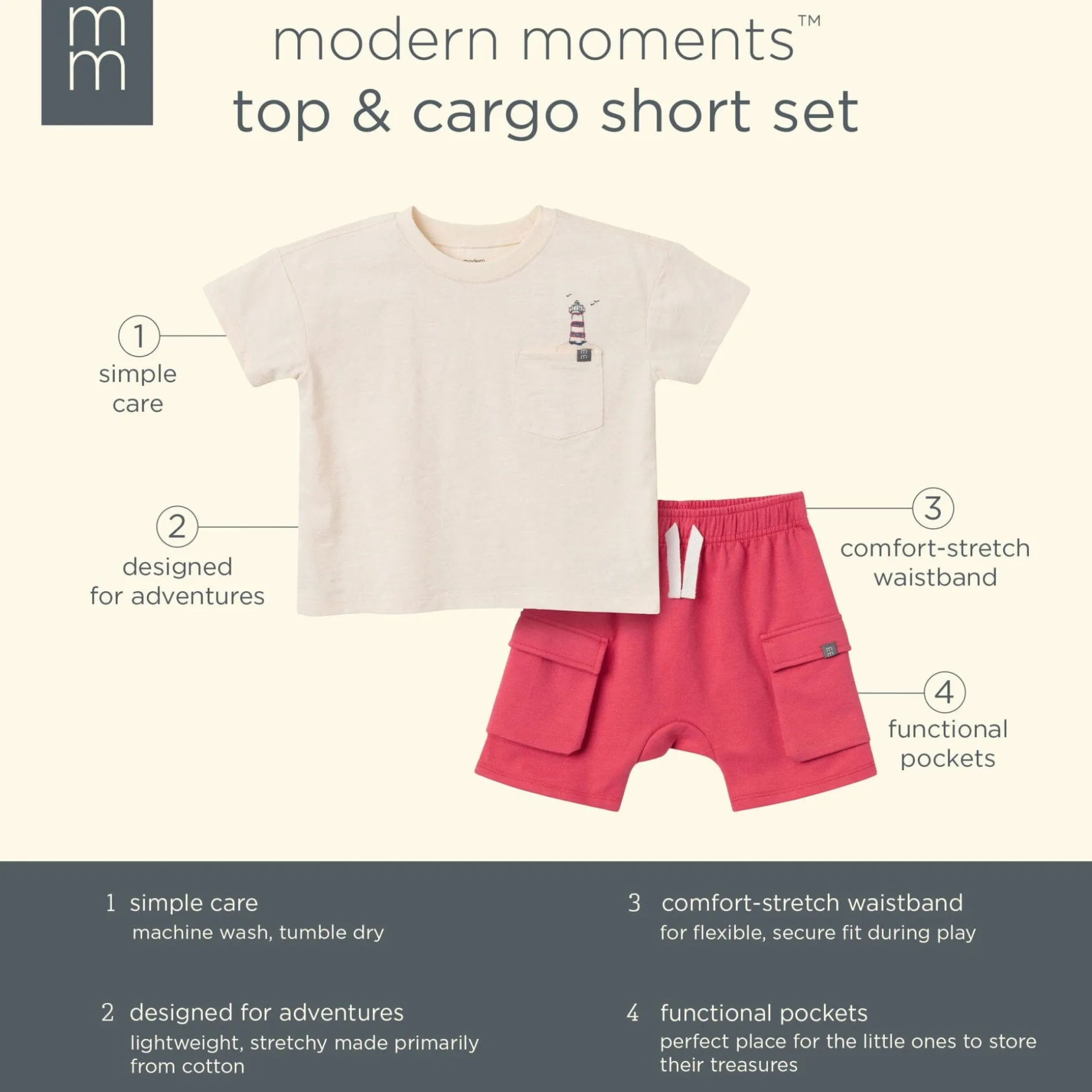 2-Piece Toddler Boys Lighthouse Top and Cargo Shorts Set