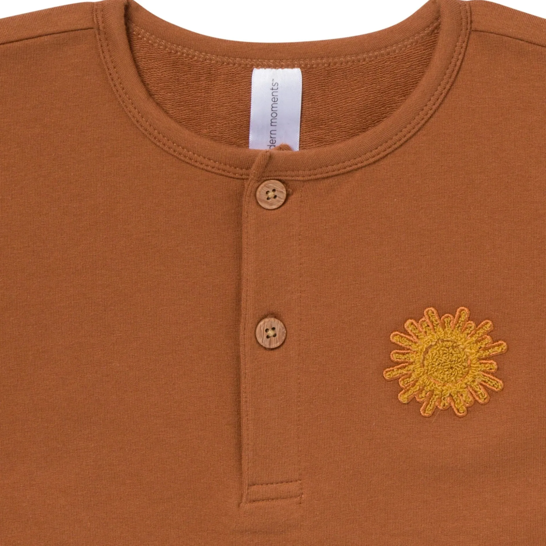 2-Piece Toddler Boys Medium Brown Henley Shirt and Shorts Set