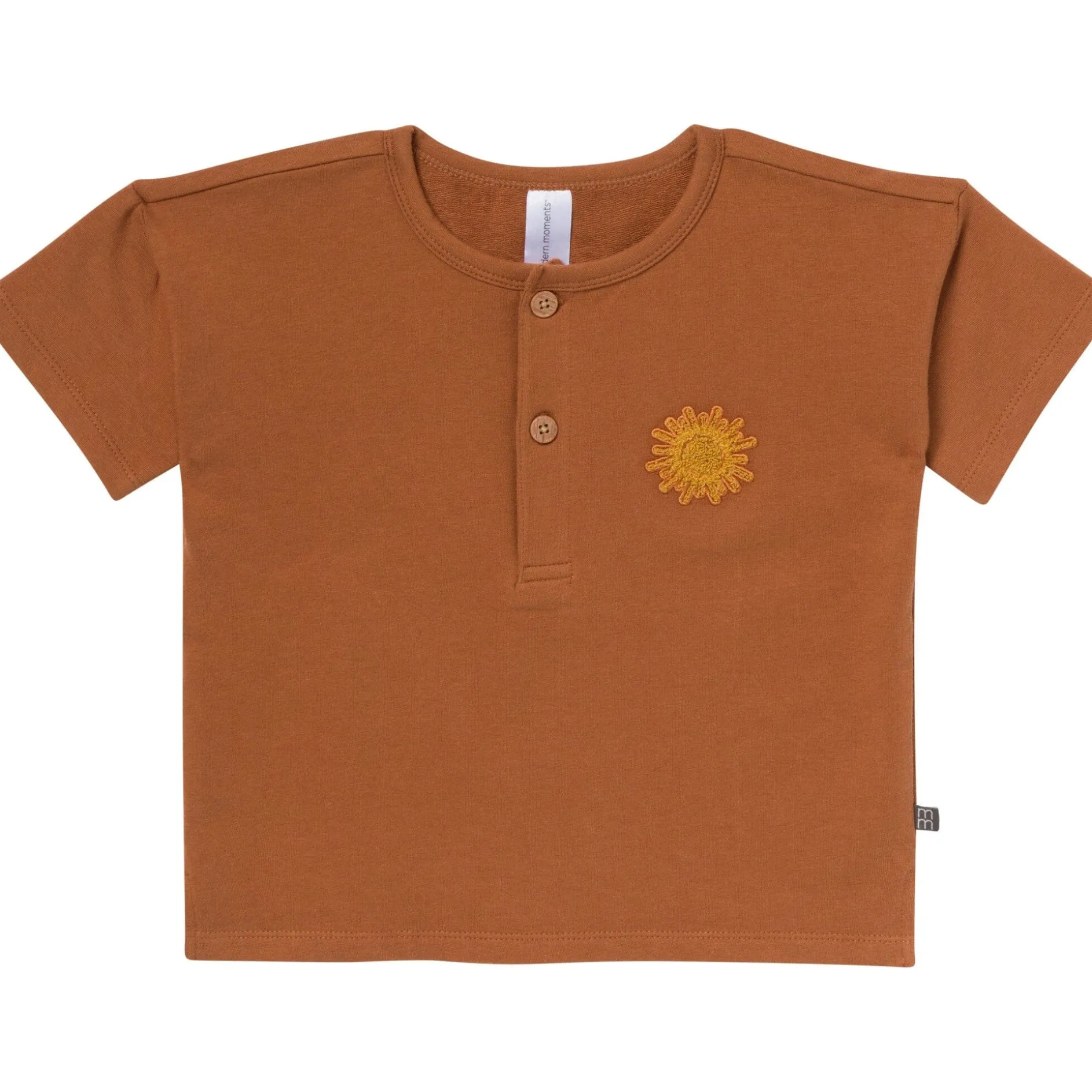 2-Piece Toddler Boys Medium Brown Henley Shirt and Shorts Set