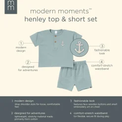 2-Piece Toddler Boys Medium Teal Henley Shirt and Shorts Set
