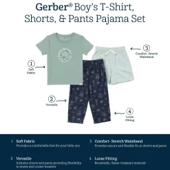 3-Piece Toddler Boys Rock & Roll T-Shirt, Shorts & Pants Pajama Set