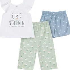 3-Piece Toddler Girls Daisies T-Shirt, Shorts & Pants Pajama Set