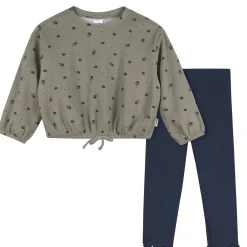 2-Piece Toddler Girls Green Floral Top and Legging Set