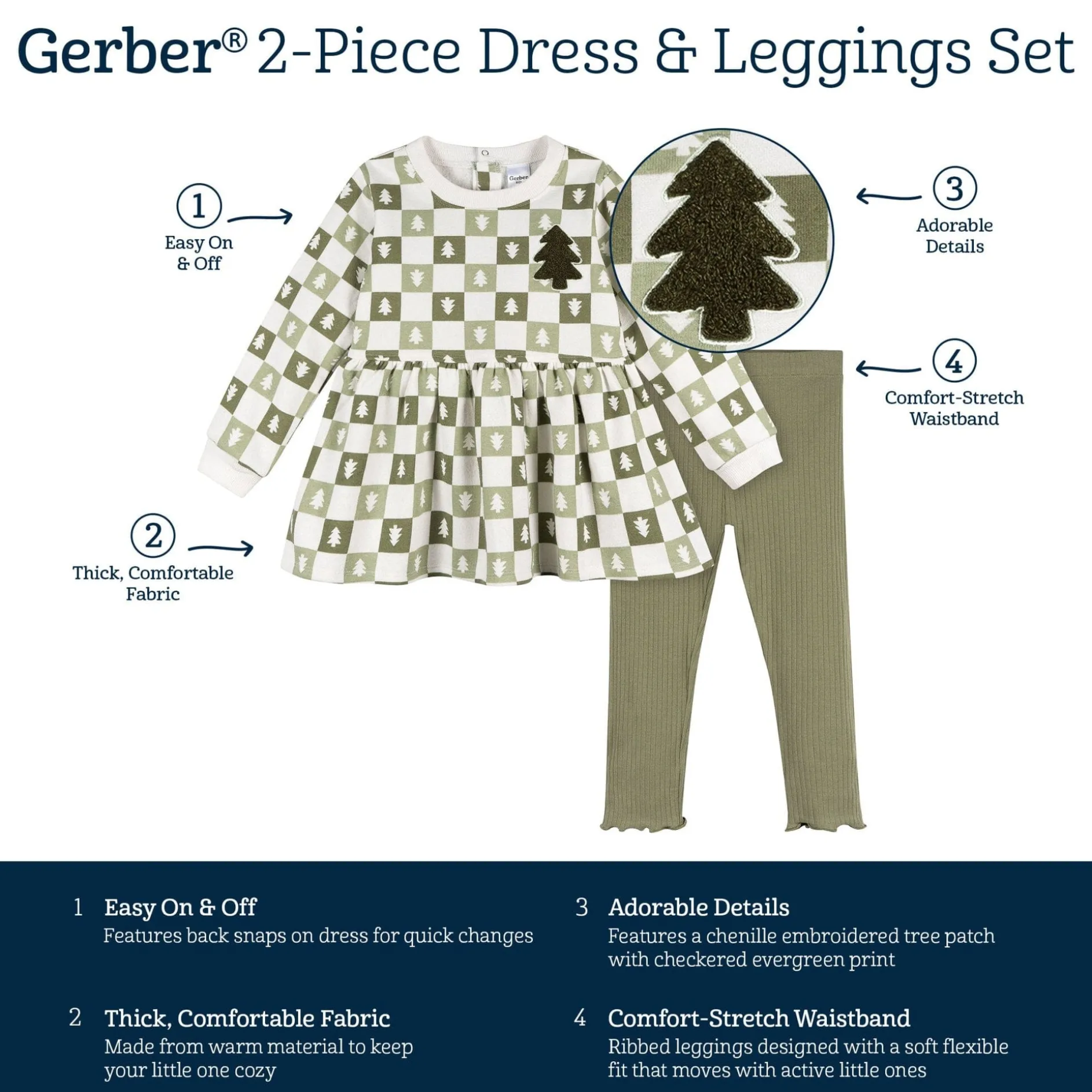 2-Piece Toddler Girls Green Trees Dress and Legging Set