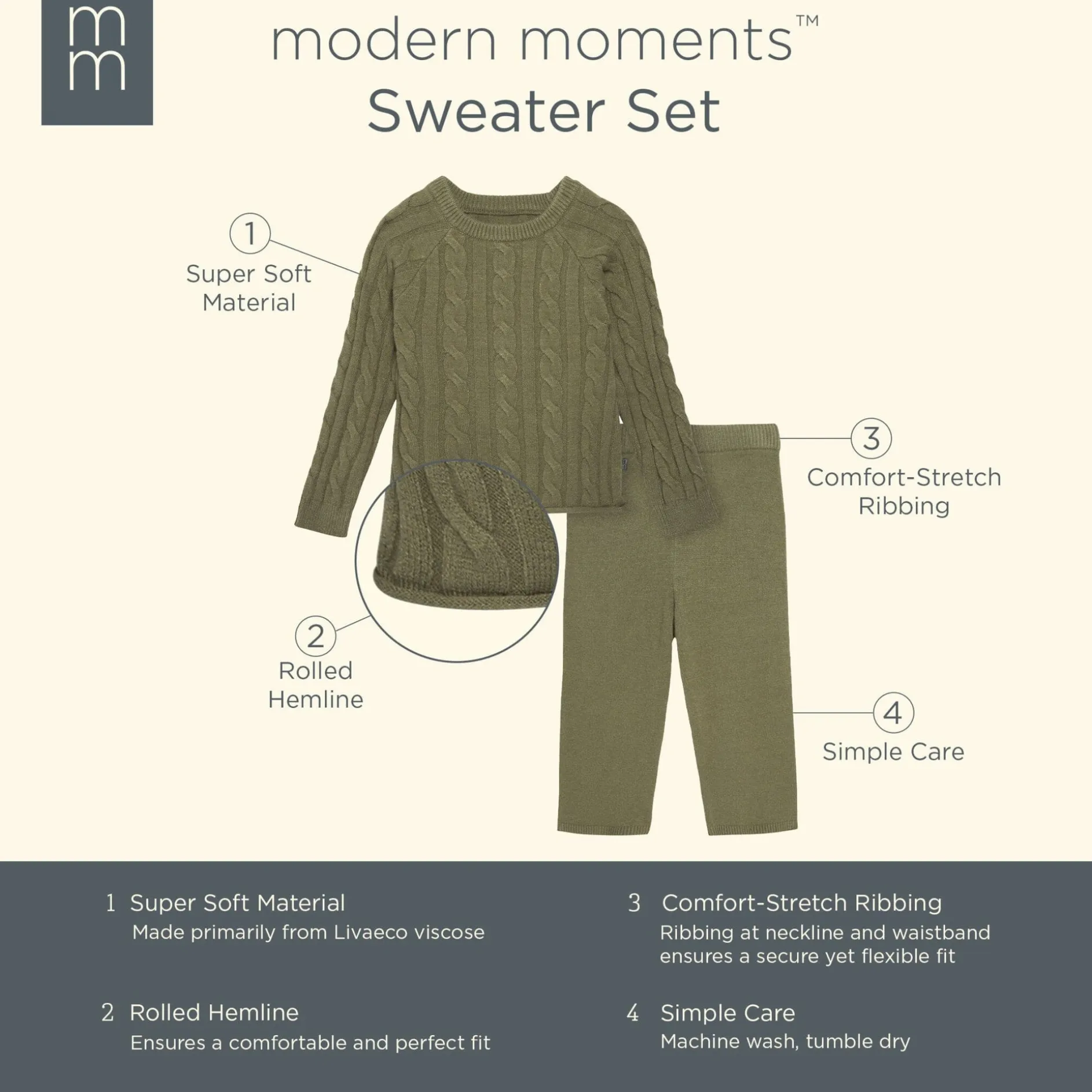2-Piece Toddler Girls Moss Viscose Sweater Set