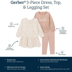 3-Piece Toddler Girls Tan Dress, Top and Legging