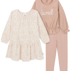 3-Piece Toddler Girls Tan Dress, Top and Legging