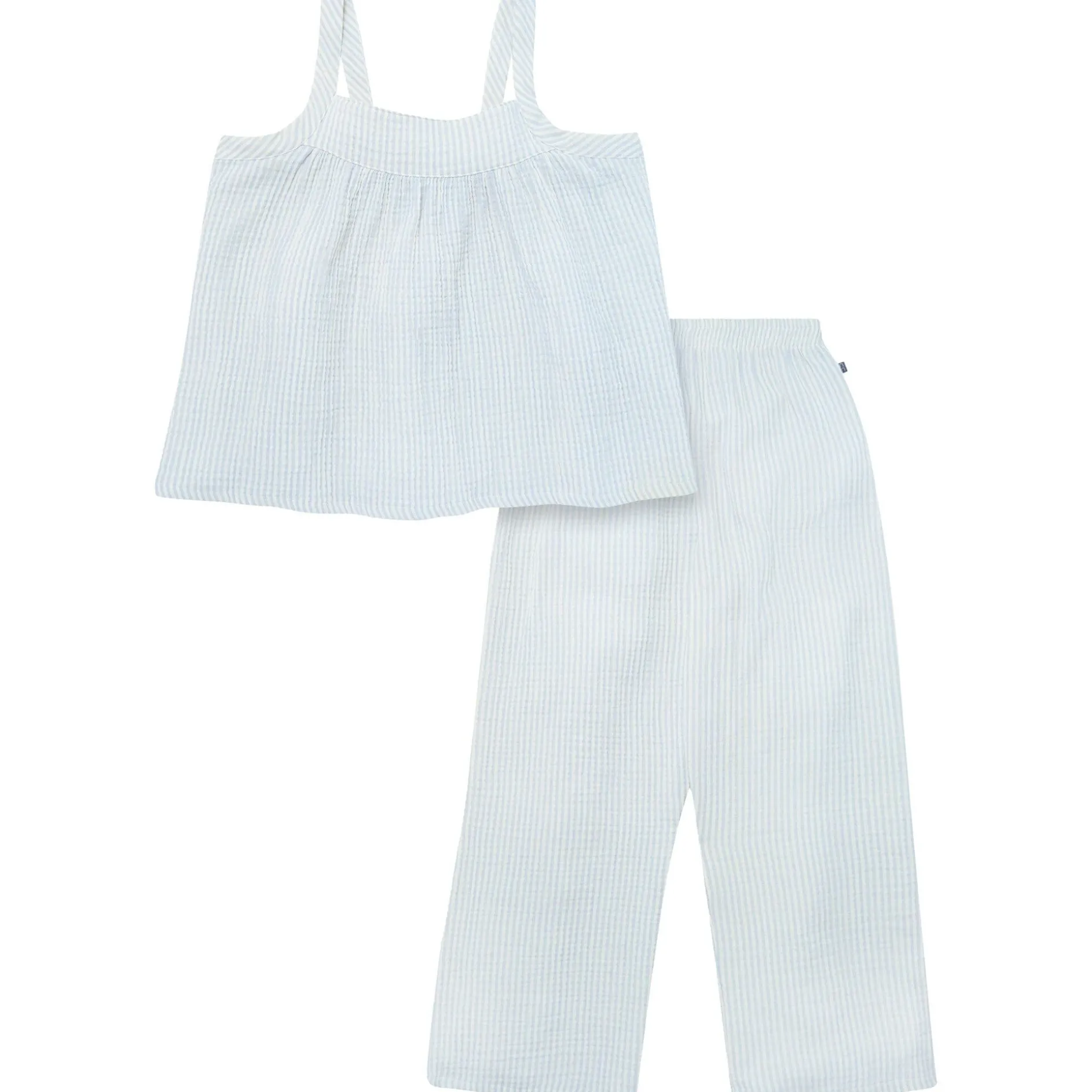2-Piece Womens Light Blue Stripe Cropped Pants Set