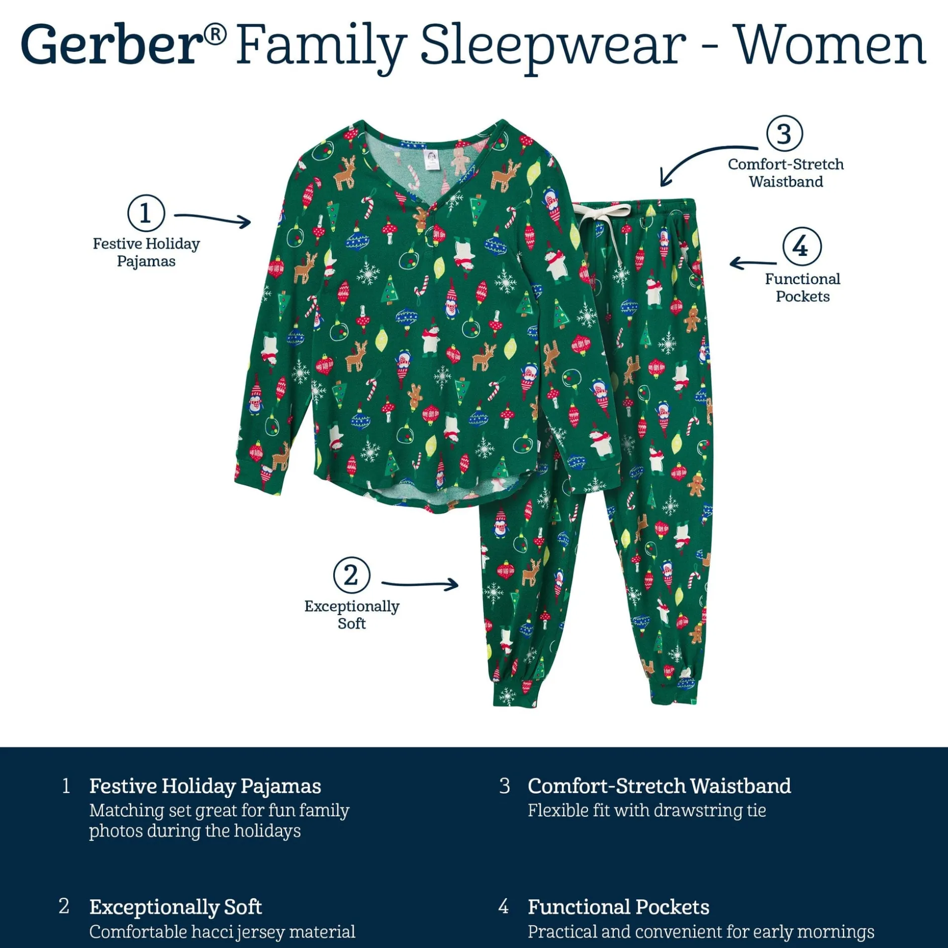 2-Piece Women's Ornaments Hacci Pajama Set