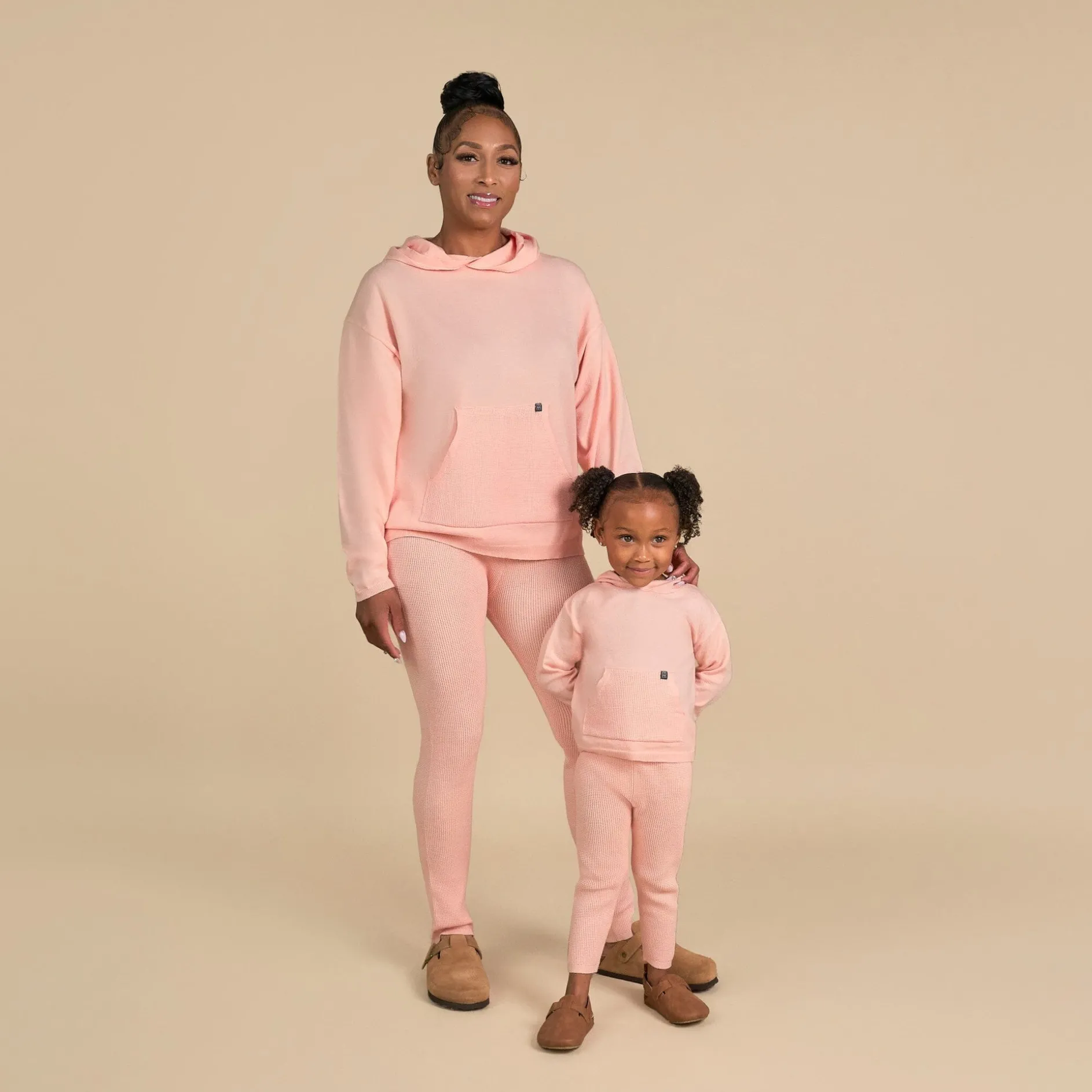 2-Piece Women's Pink Hooded Waffle Top and Legging Viscose Set