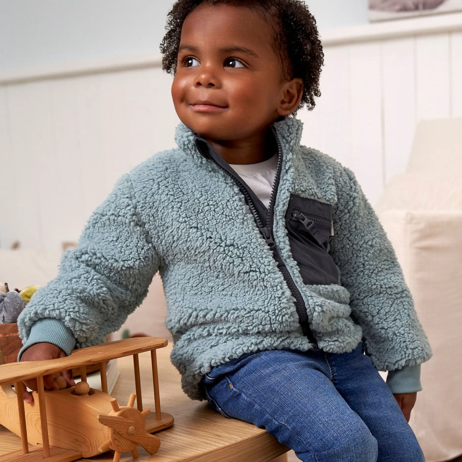 Toddler Boys Blue Sherpa Jacket