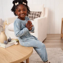Toddler Girls Blue Floral Hacci Jumpsuit