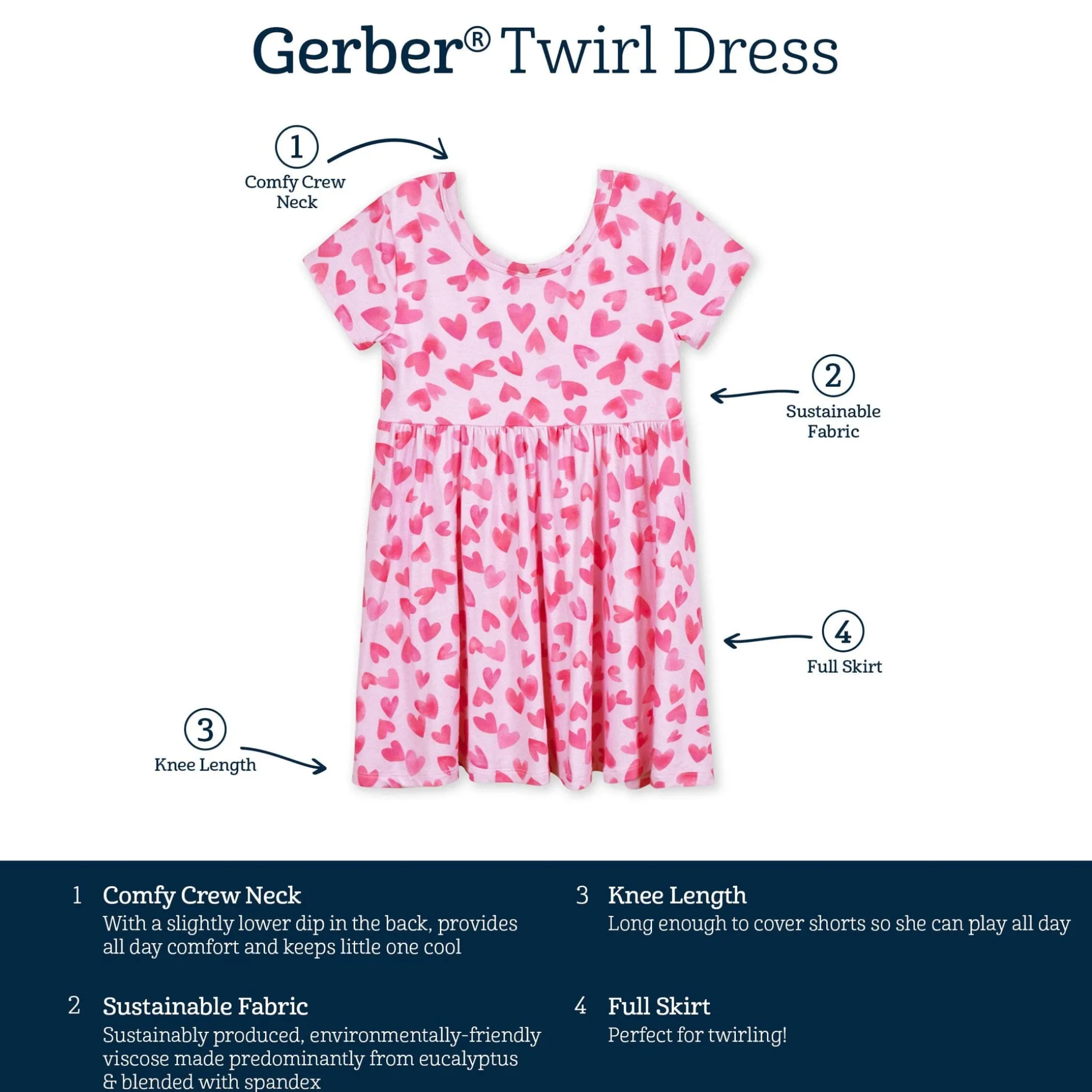 Toddler Girls Heartfelt Buttery Soft Viscose Made from Eucalyptus Twirl Dress