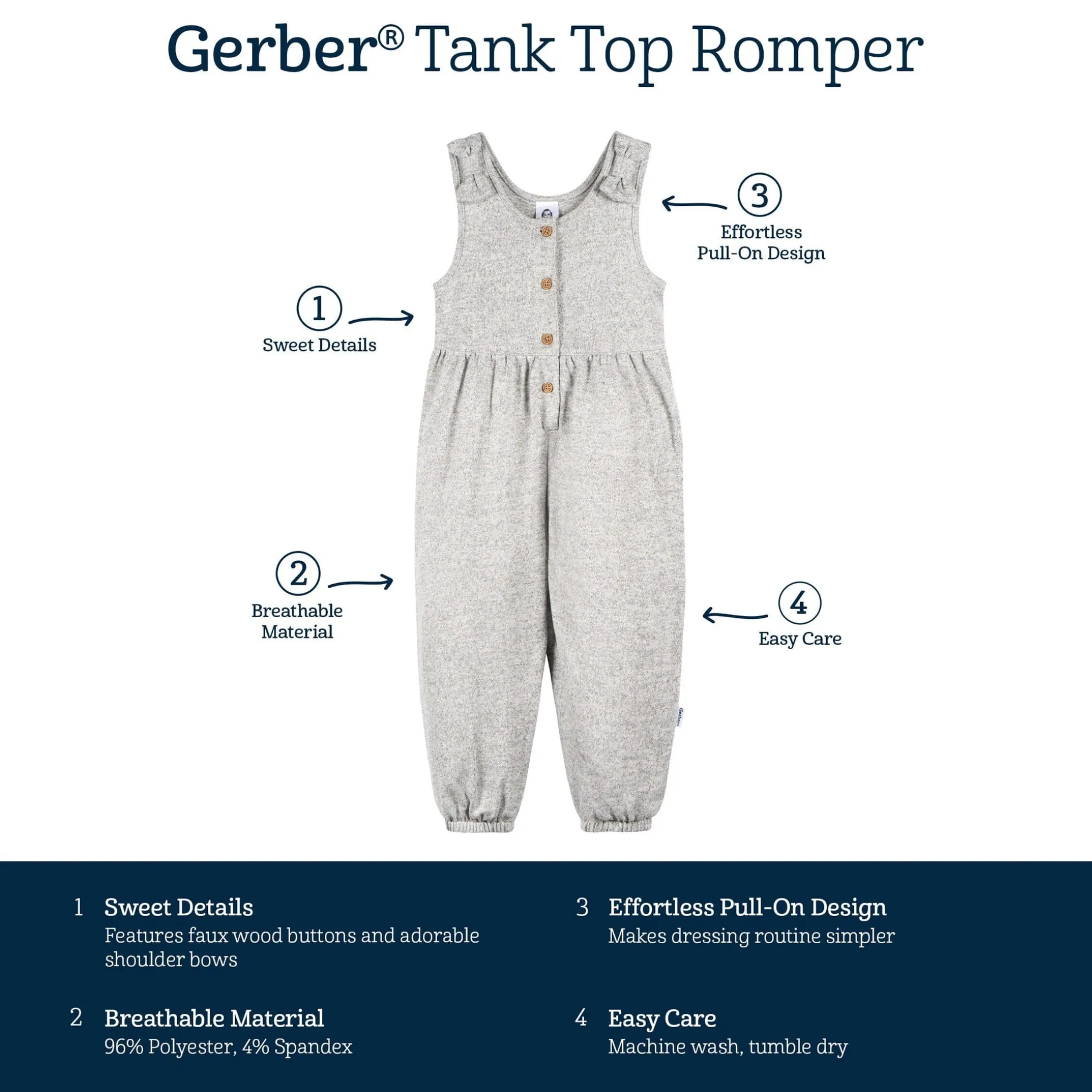 Toddler Girls Light Grey Heather Hacci Romper