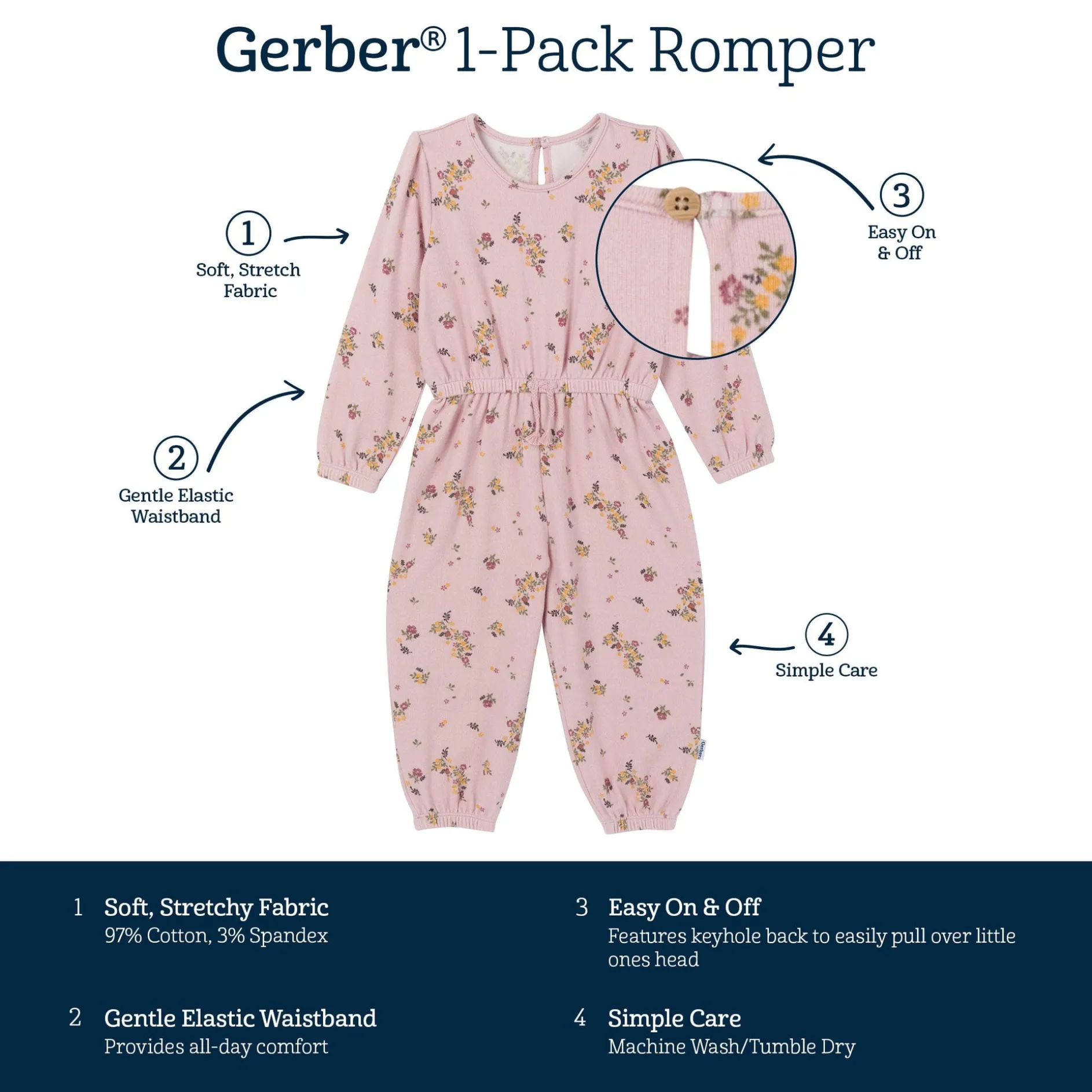Toddler Girls Pink Floral Hacci Jumpsuit