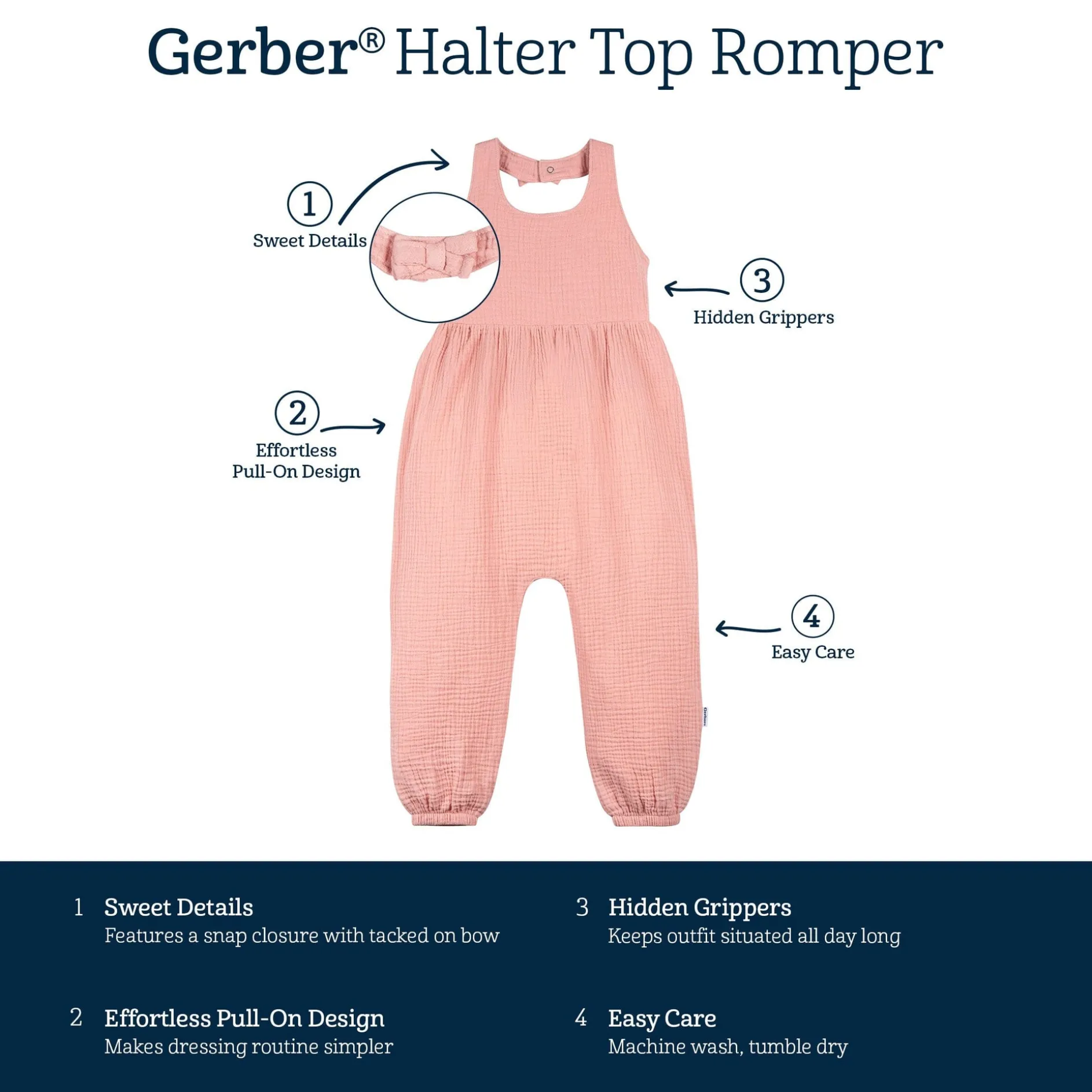 Toddler Girls Rose Pink Halter Romper