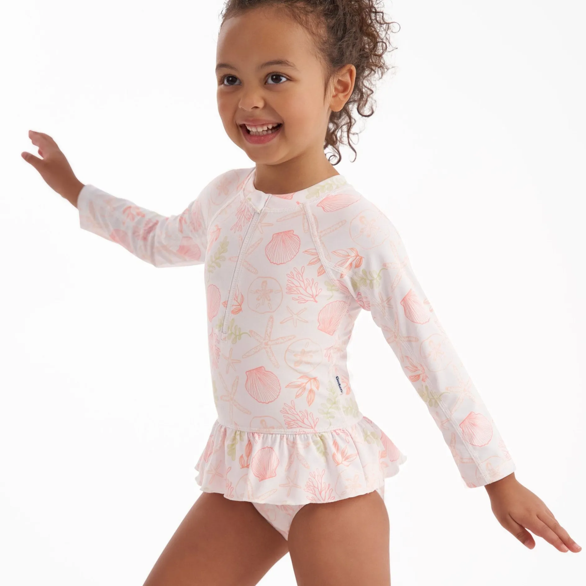 Toddler Girls UPF 50+ Seashells Rash Guard