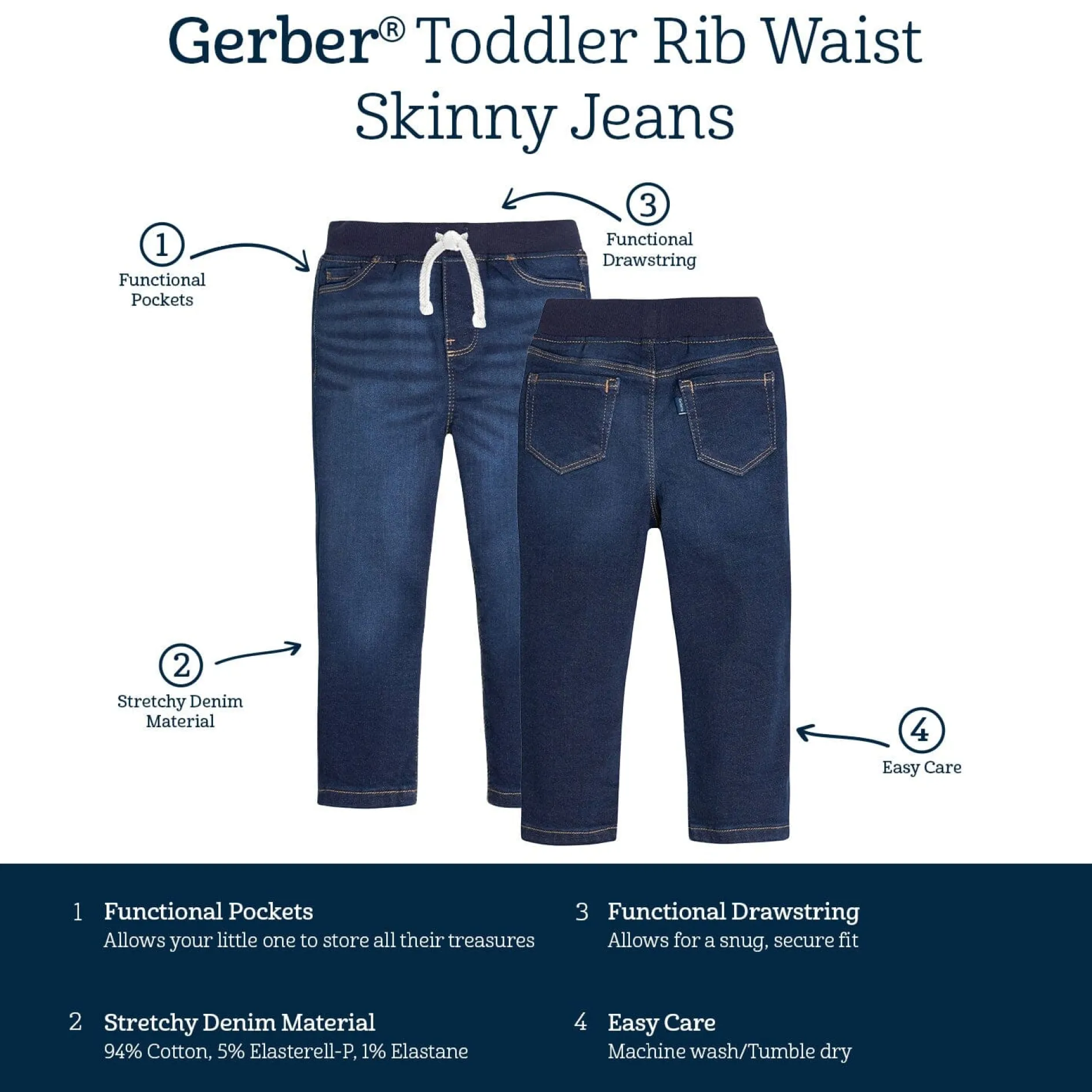 Toddler Neutral Dark Blue Skinny Denim Jeans