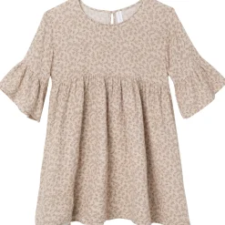 Womens Tan Floral Gauze Dress
