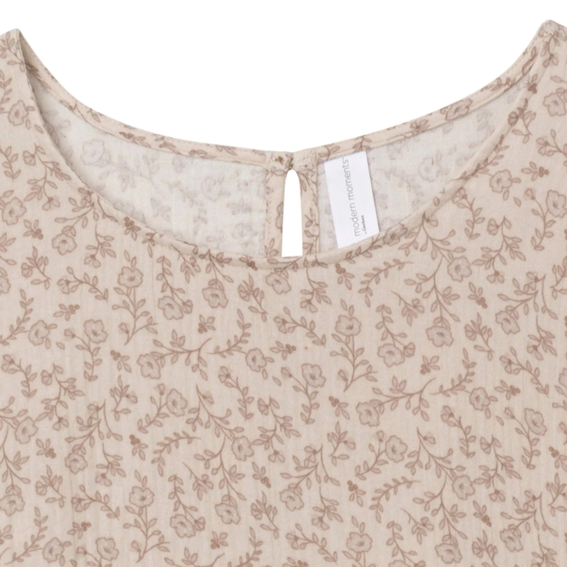 Womens Tan Floral Gauze Dress
