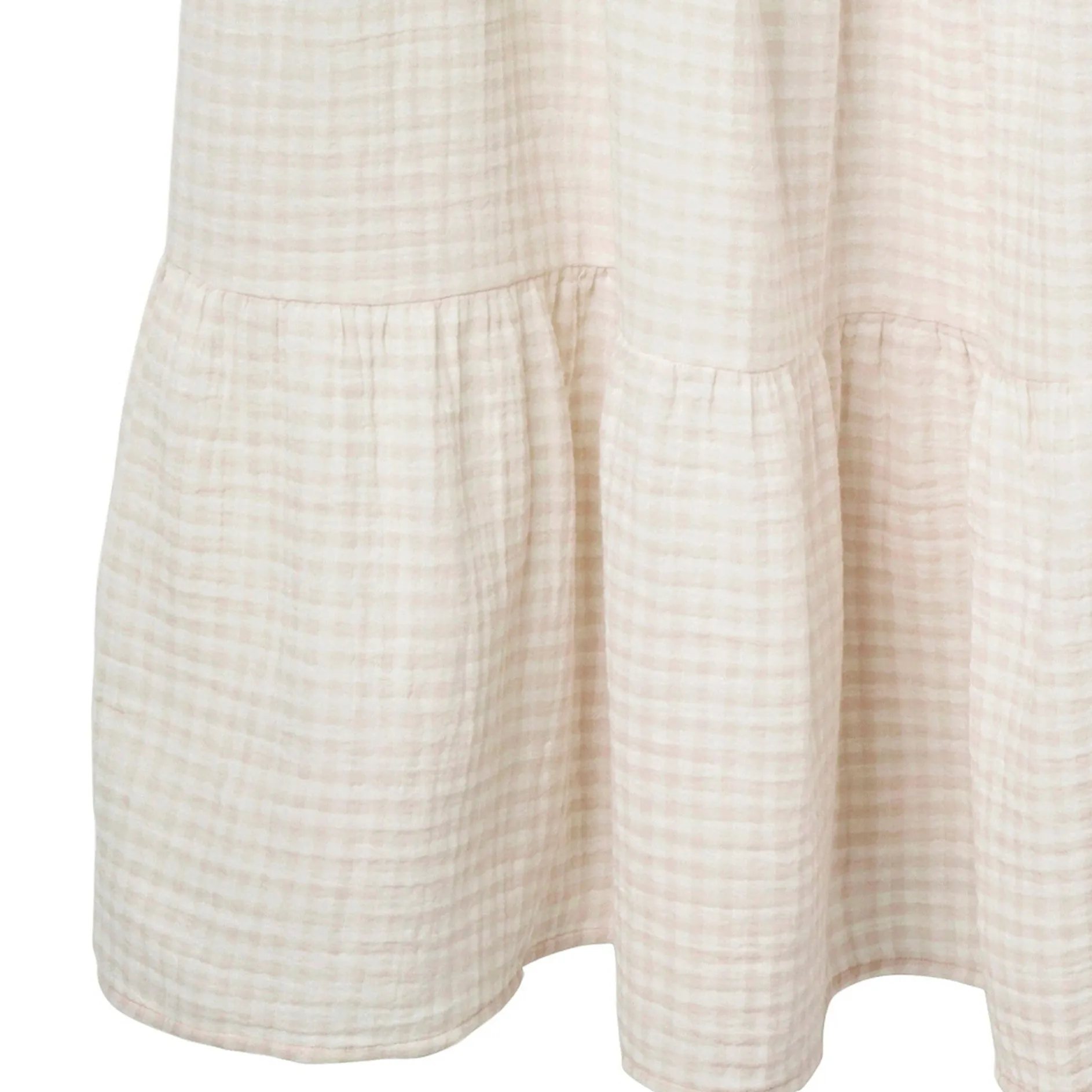 Womens Tan Gingham Gauze Dress
