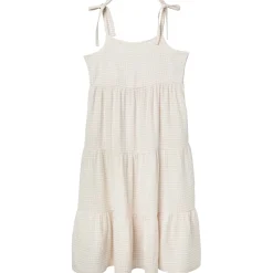 Womens Tan Gingham Gauze Dress