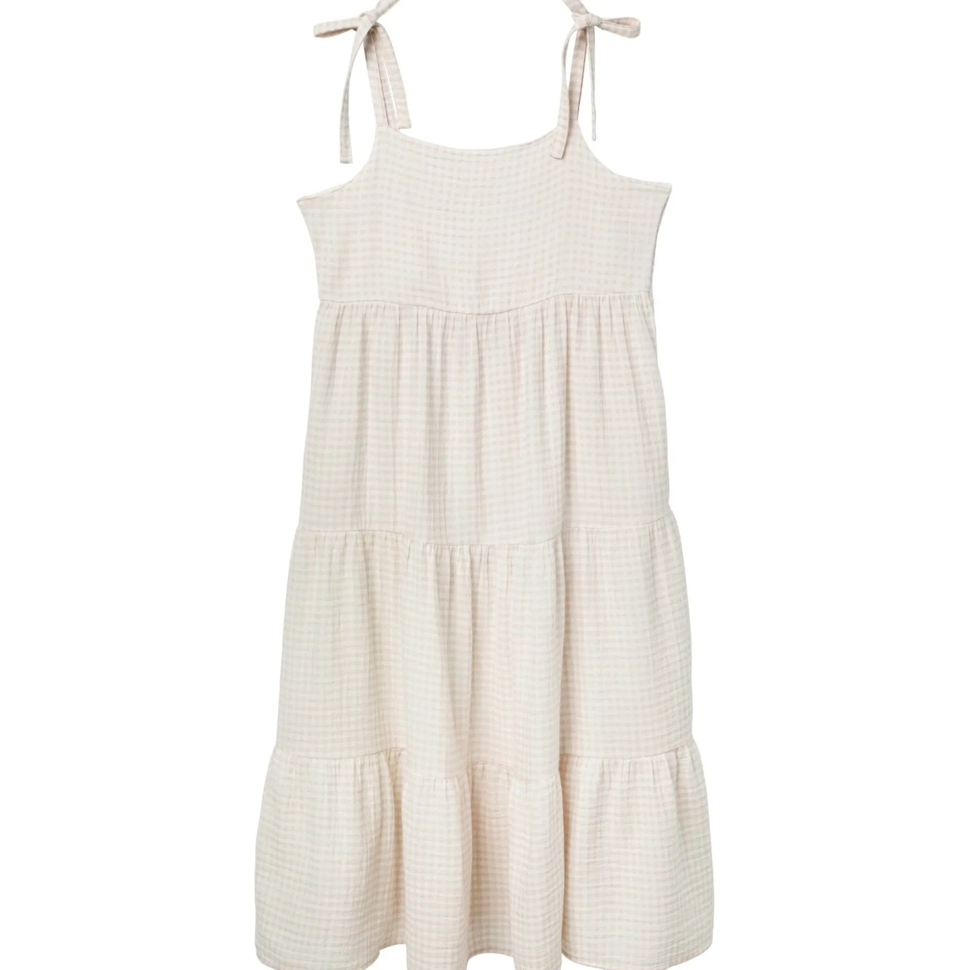 Womens Tan Gingham Gauze Dress
