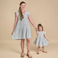 Womens Teal Stripe Gauze Dress