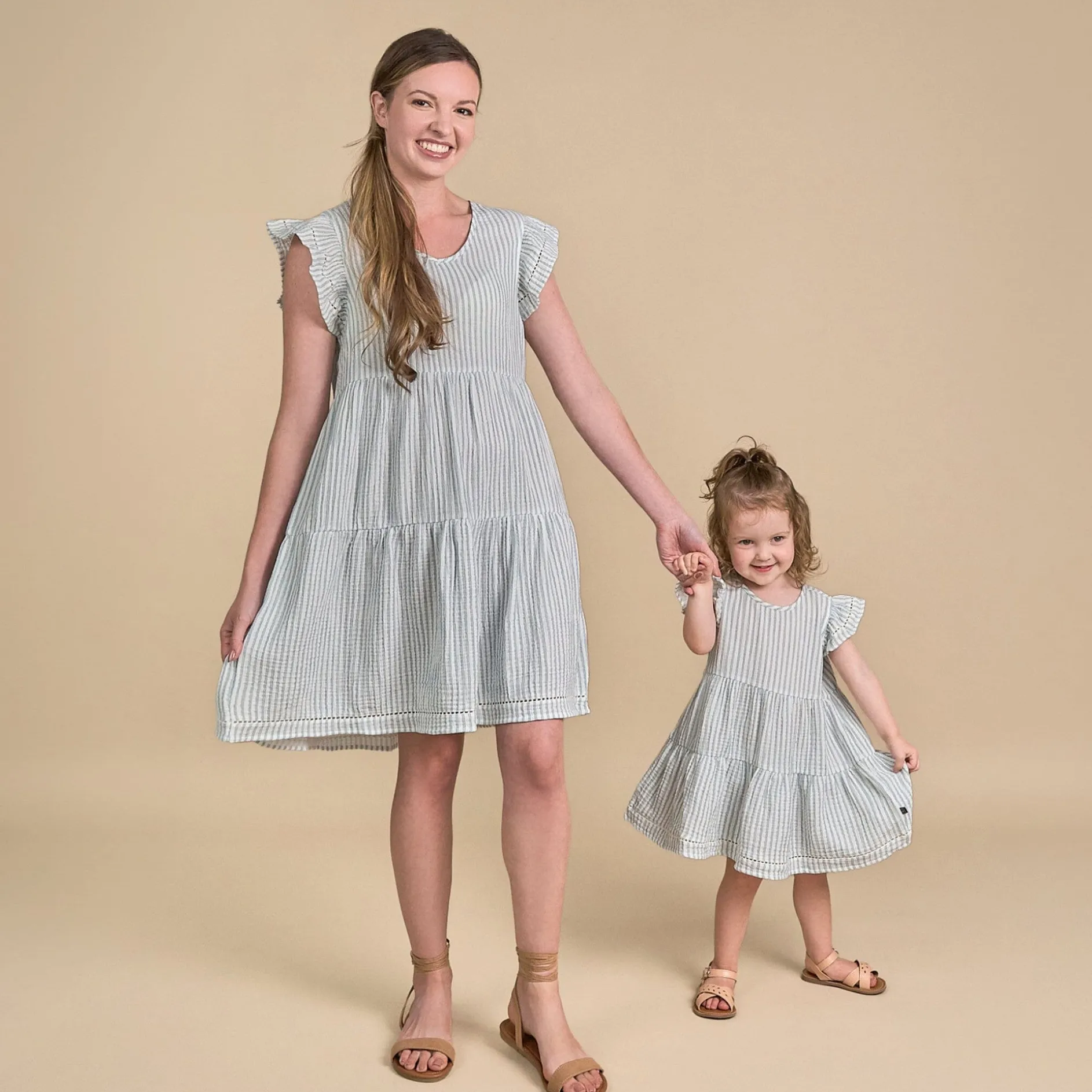 Womens Teal Stripe Gauze Dress